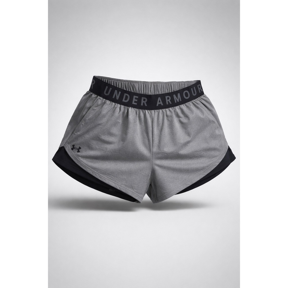 Under Armour HeatGear Gray Black Athletic Training Shorts Womens 1X black logo